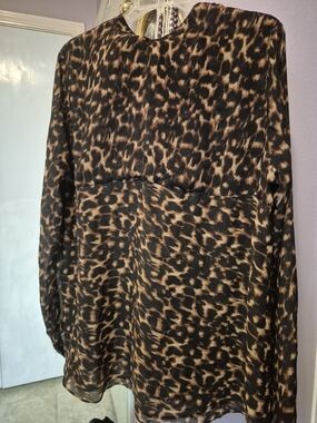 Leopard Print Long-Sleeve Blouse in Brown and Black